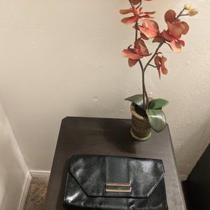 Neiman Marcus Black faux leather Envelope Clutch Bag NWT